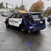 Damaged police vehicle