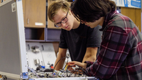 UCC Mechatronics students in the advanced manufacturing lab at UCC.